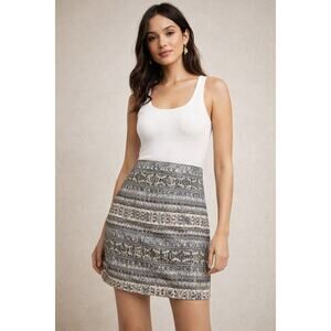 Boho Tribal Embellished Mini Skirt Blue Gold Sequin Elastic Waist